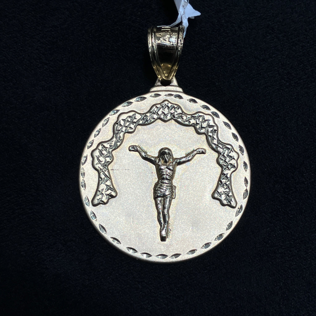 10k Yellow Gold Medallion Style Crucifix Pendant For Men & Women