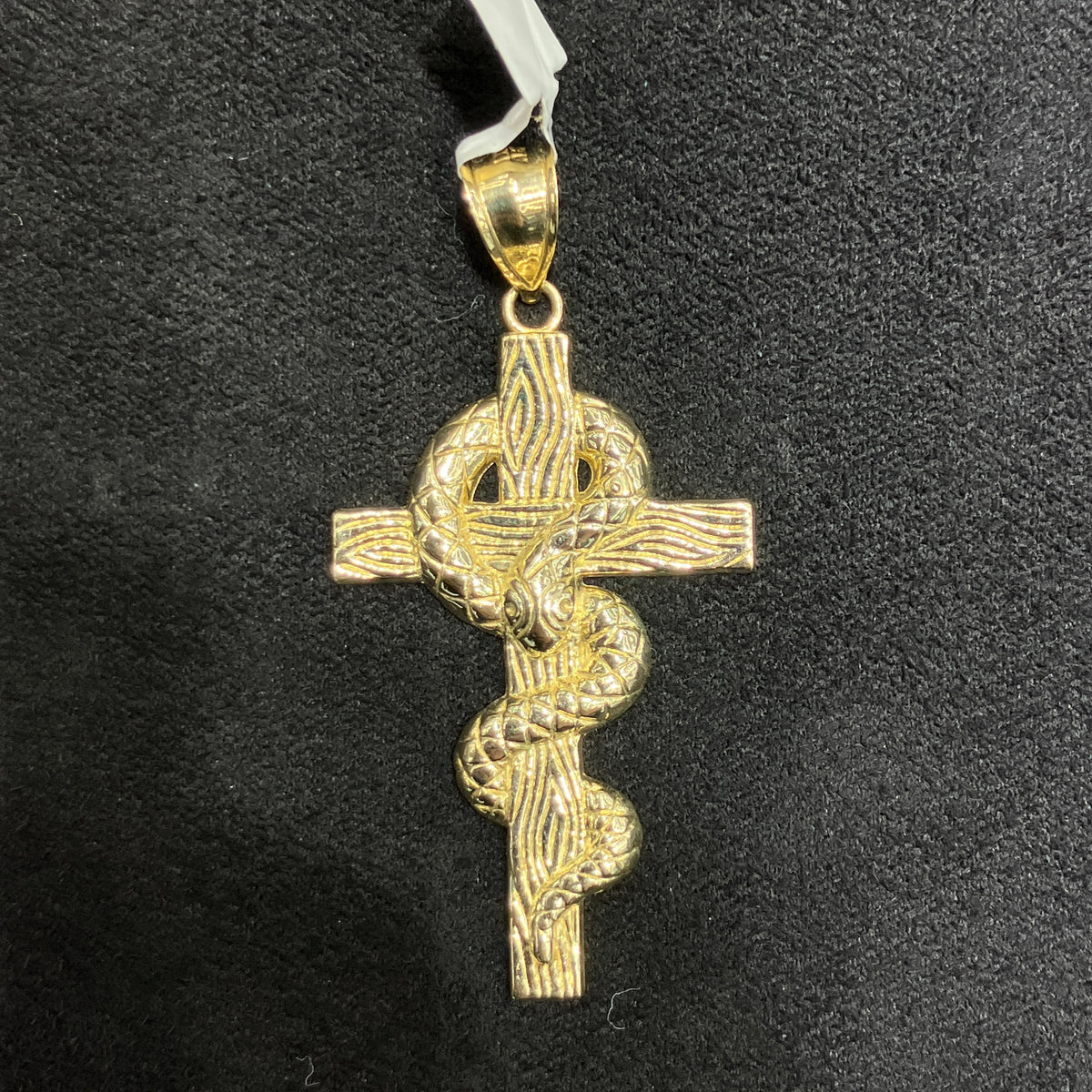 10K Real Gold Snake On The Cross Charm Symbolic Pendant Unisex