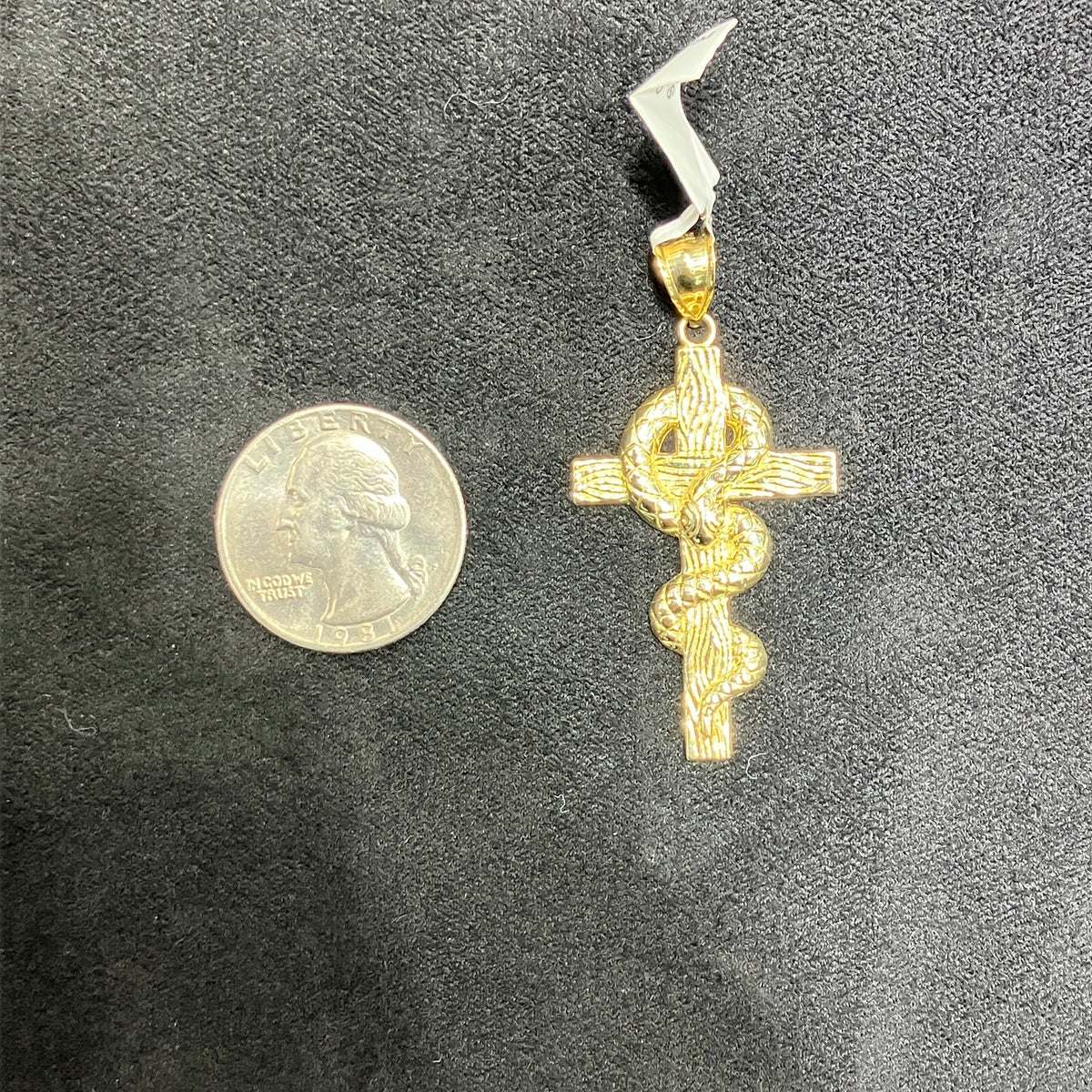 10K Real Gold Snake On The Cross Charm Symbolic Pendant Unisex