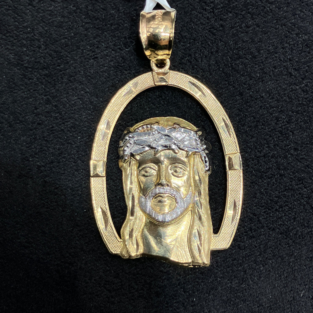 10K Gold Two Tone Jesus Head With Crown Of Thorns Pendant