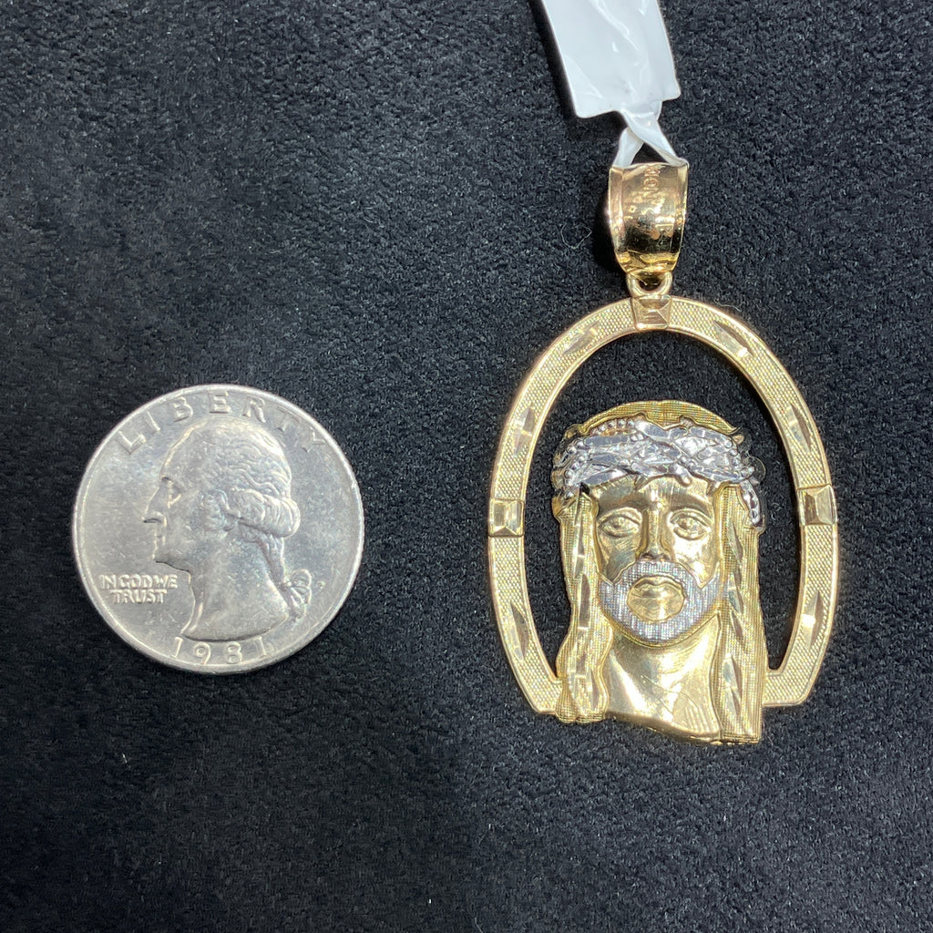 10K Gold Two Tone Jesus Head With Crown Of Thorns Pendant