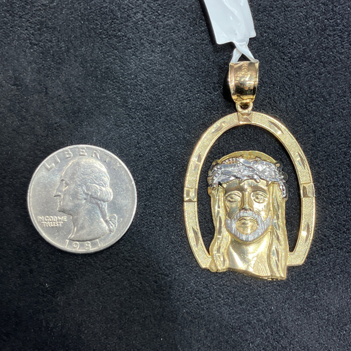 10K Gold Two Tone Jesus Head With Crown Of Thorns Pendant
