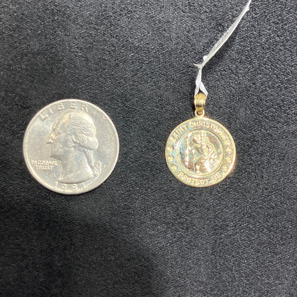 Saint Christopher Pendant 10k Yellow Gold Protective Medal Pendant