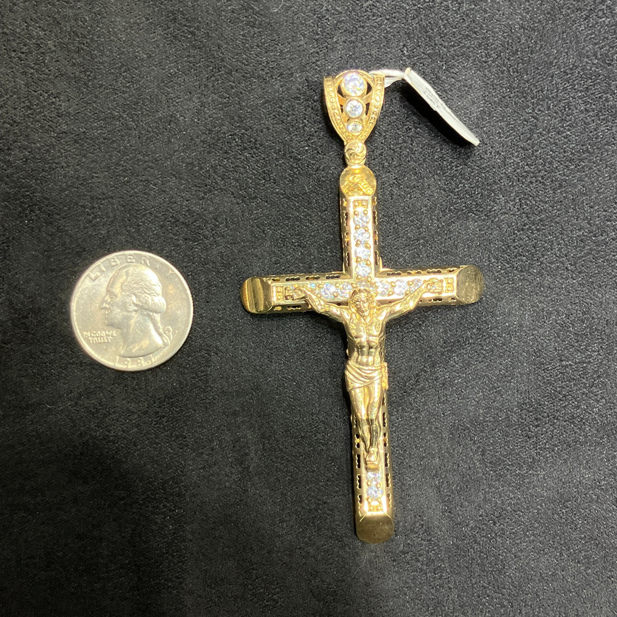 10k Real Yellow Gold Crucifix Cross Pendant CZ