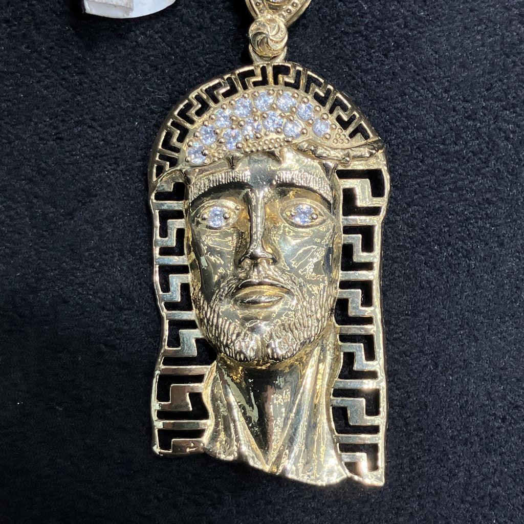 Jesus Head 10k Gold Fancy Cut Hollow Charm Pendant with CZ Stones