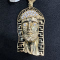 Jesus Head 10k Gold Fancy Cut Hollow Charm Pendant with CZ Stones