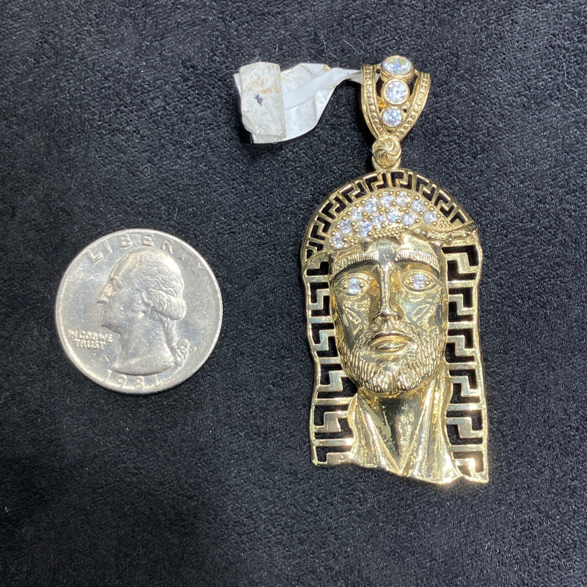 Jesus Head 10k Gold Fancy Cut Hollow Charm Pendant with CZ Stones