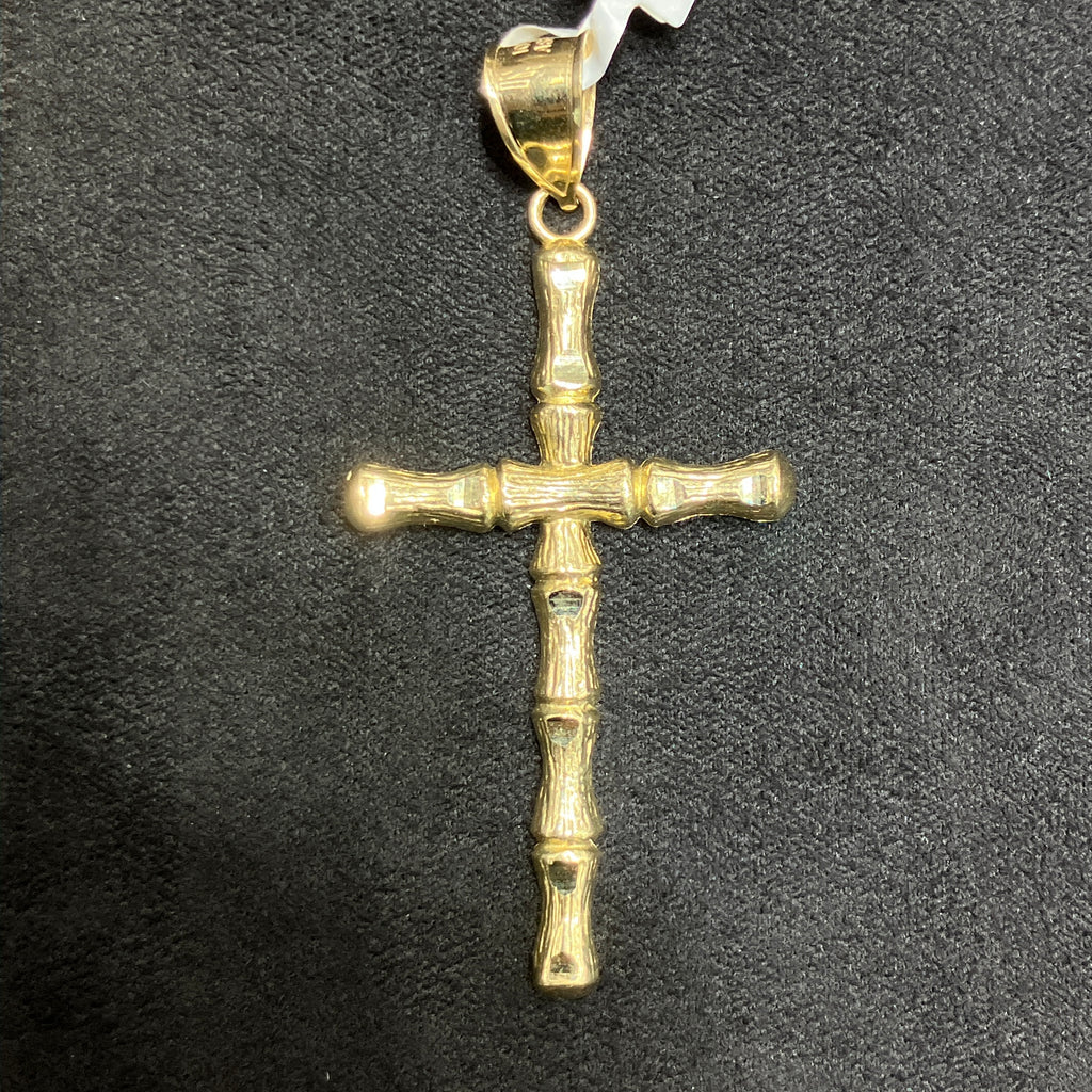 Large Cross Bone Bamboo Style 10k Gold Charm Pendant Unisex