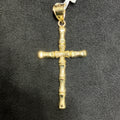 Large Cross Bone Bamboo Style 10k Gold Charm Pendant Unisex