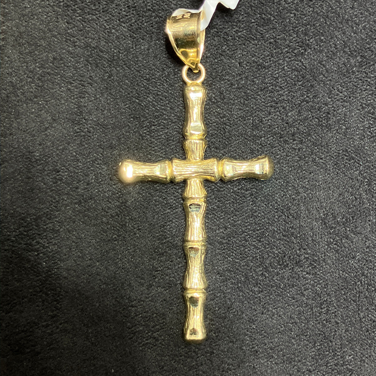 Large Cross Bone Bamboo Style 10k Gold Charm Pendant Unisex