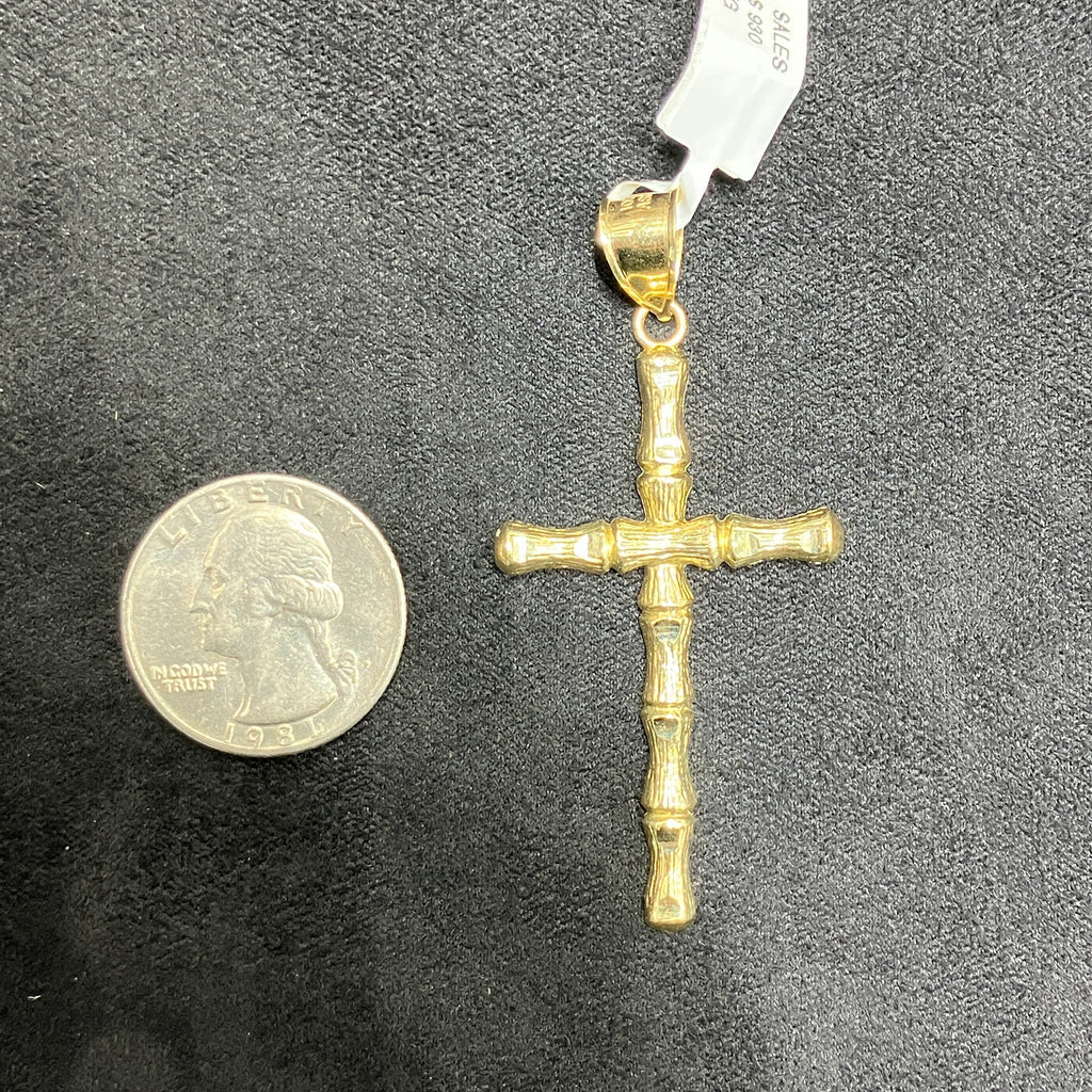 Large Cross Bone Bamboo Style 10k Gold Charm Pendant Unisex