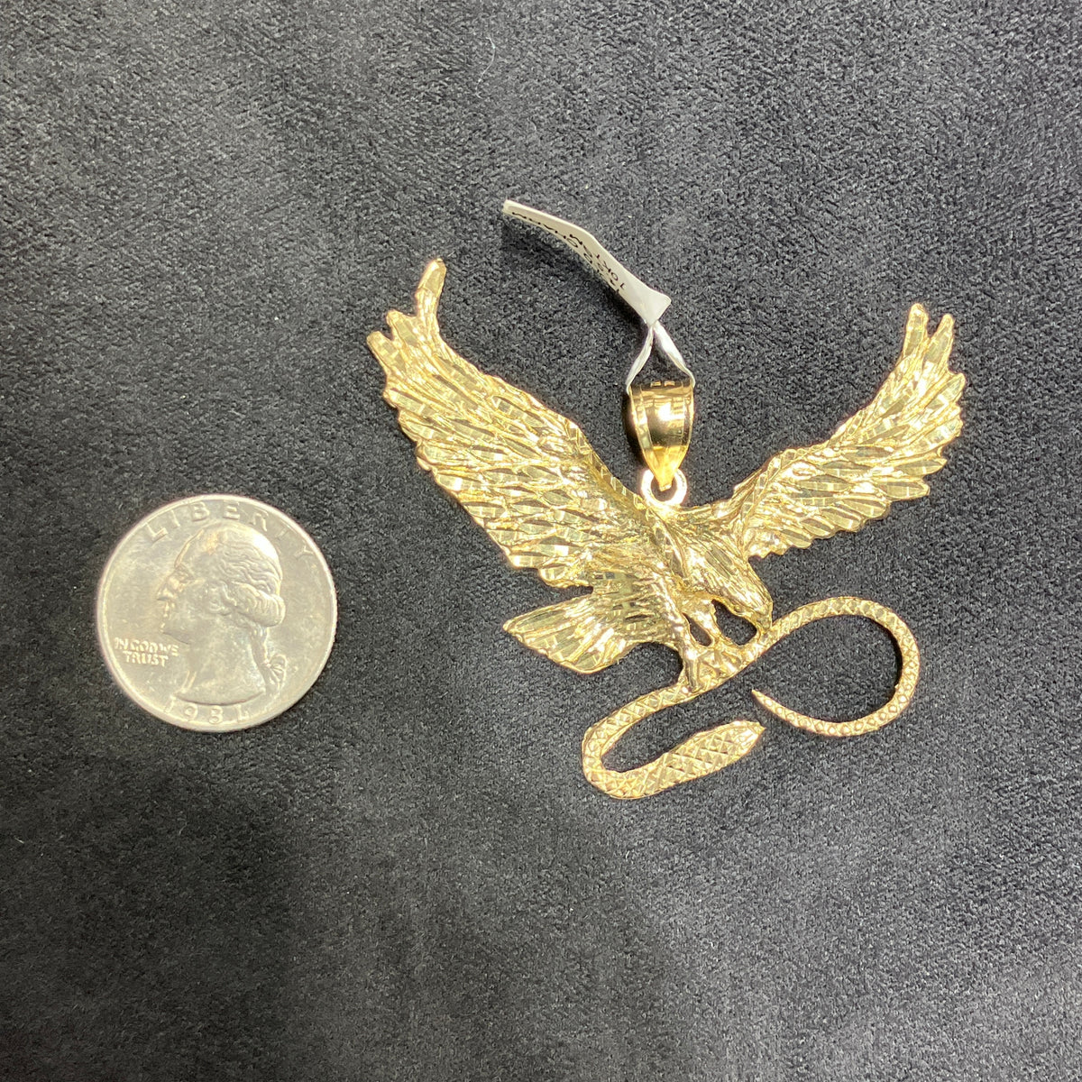 Huge Eagle with Snake Pendant Charm 10k Gold
