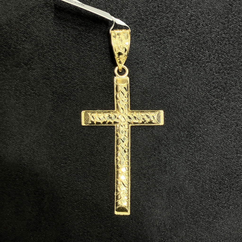 Large Nugget Style Cross 10k Gold Charm For Men Women