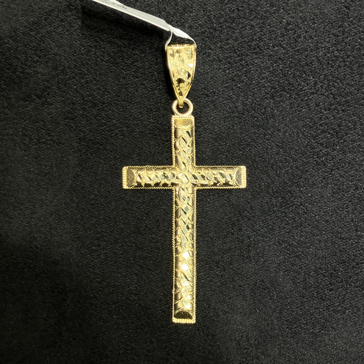Large Nugget Style Cross 10k Gold Charm For Men Women