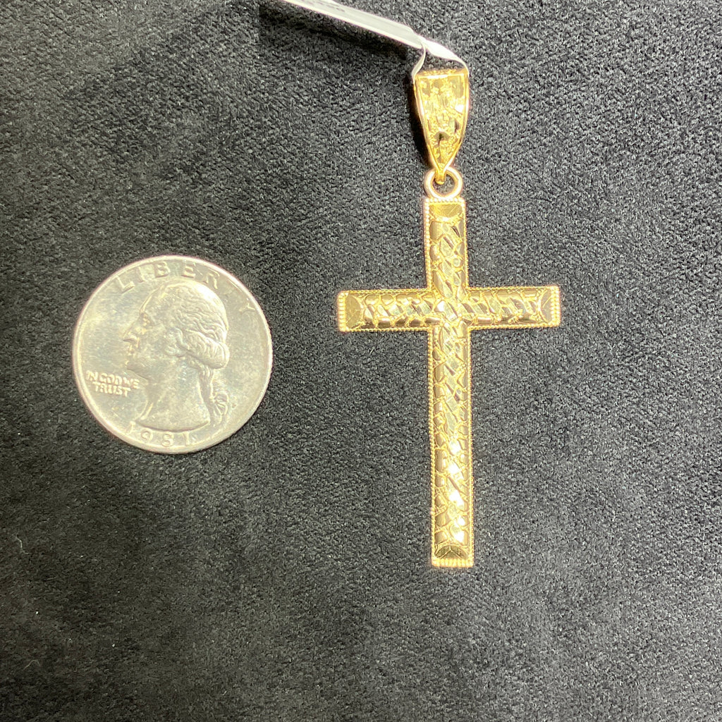 Large Nugget Style Cross 10k Gold Charm For Men Women