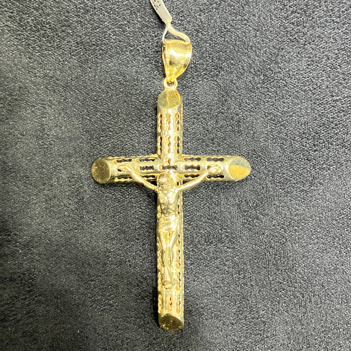 Hollow Cross Charm Pendant Large Size 10k Yellow Gold