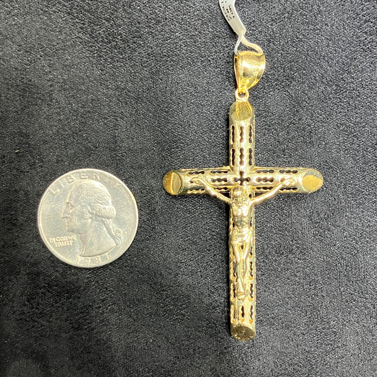 Hollow Cross Charm Pendant Large Size 10k Yellow Gold