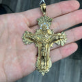 Extra Large Gold Cross with Jesus Fancy Style Charm Pendant 10k Real Gold w CZ