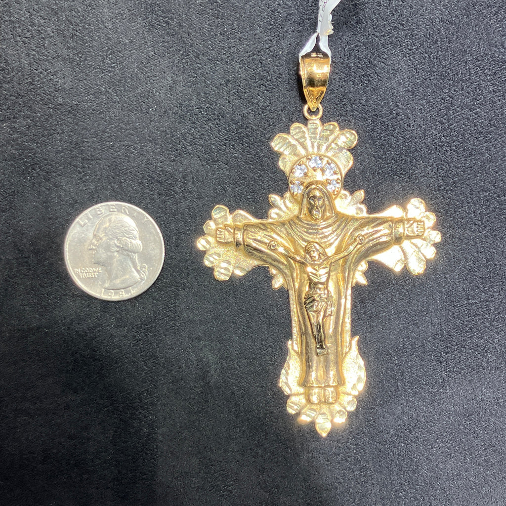 Extra Large Gold Cross with Jesus Fancy Style Charm Pendant 10k Real Gold w CZ