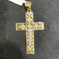 Fancy Style Large Cross 10k Yellow and White Gold Charm Pendant
