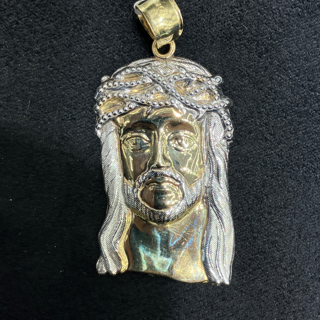 Large Jesus Head with Diamond Cut Dust and 10k Gold Charm Pendant