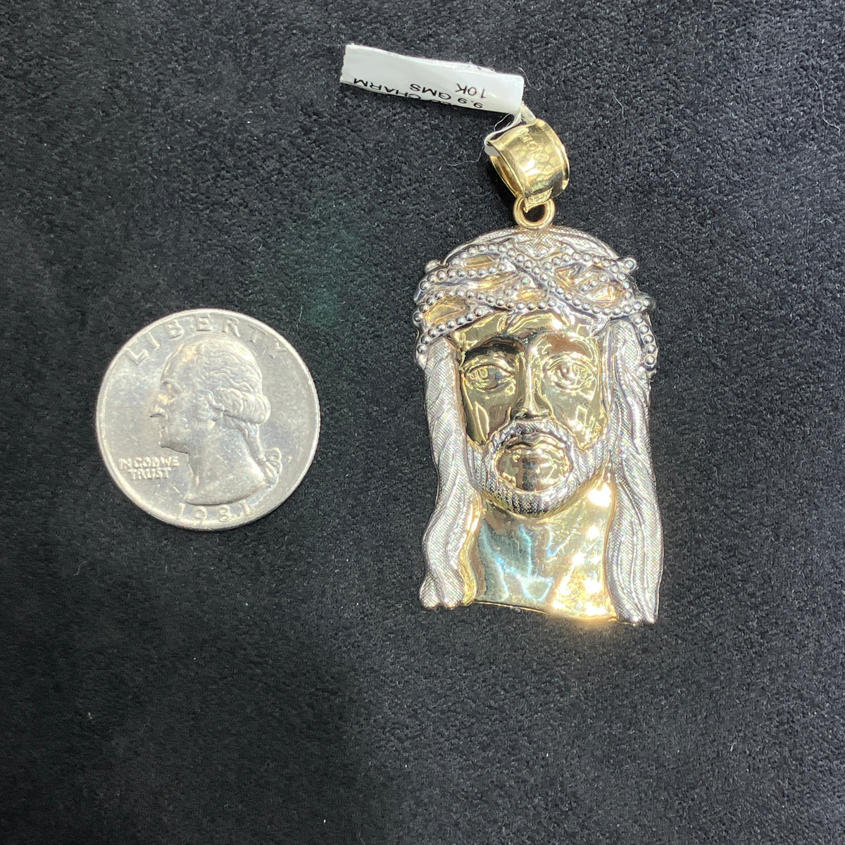 Large Jesus Head with Diamond Cut Dust and 10k Gold Charm Pendant