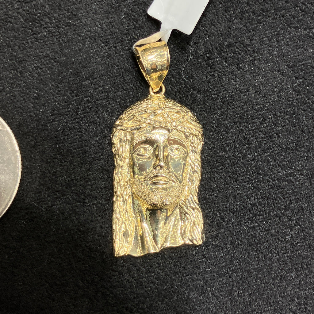 Classic Jesus Head 10k Gold Charm Medium Size with Gold Polish