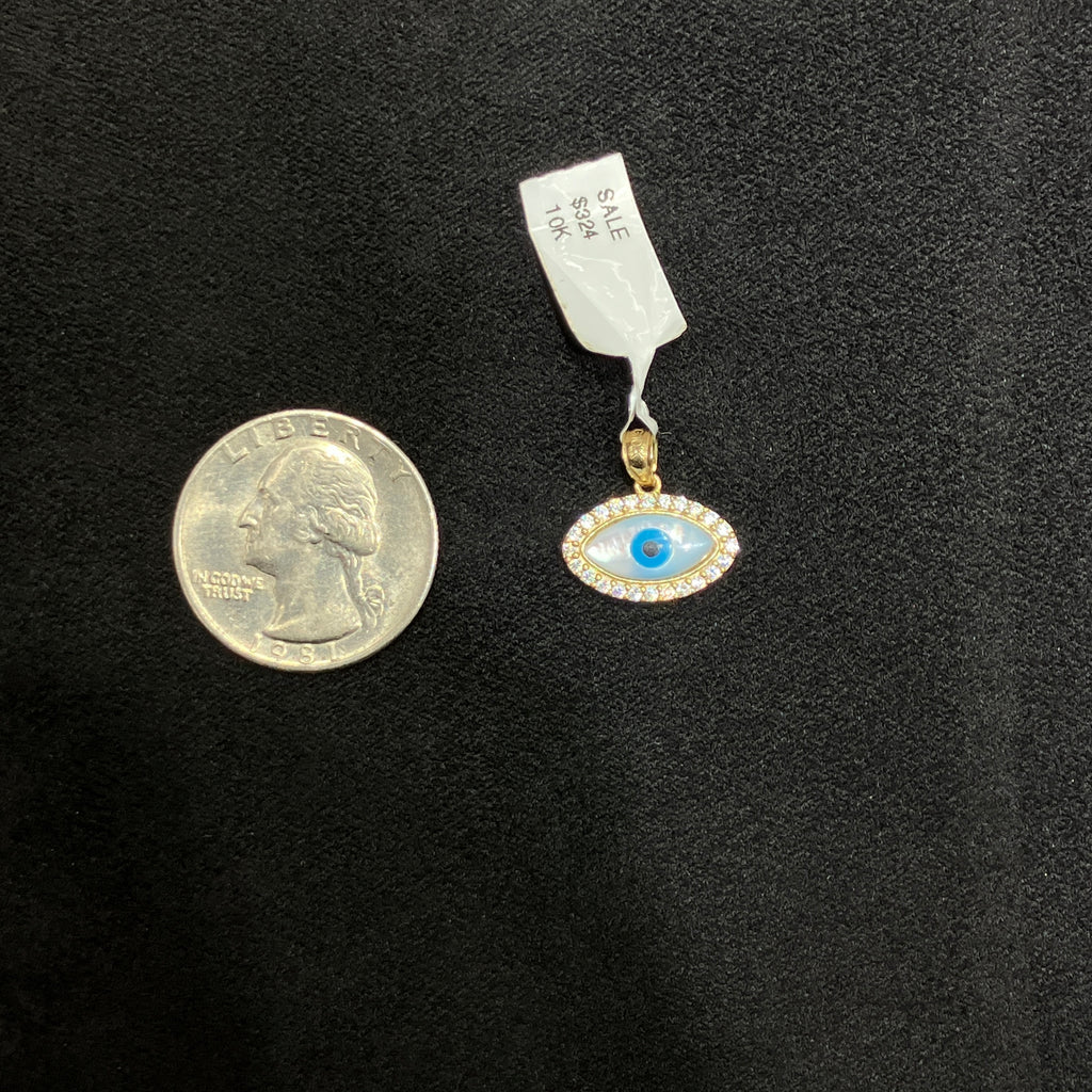 Evil Eye Protection 10k Gold Charm Unisex with Cubic Zirconia