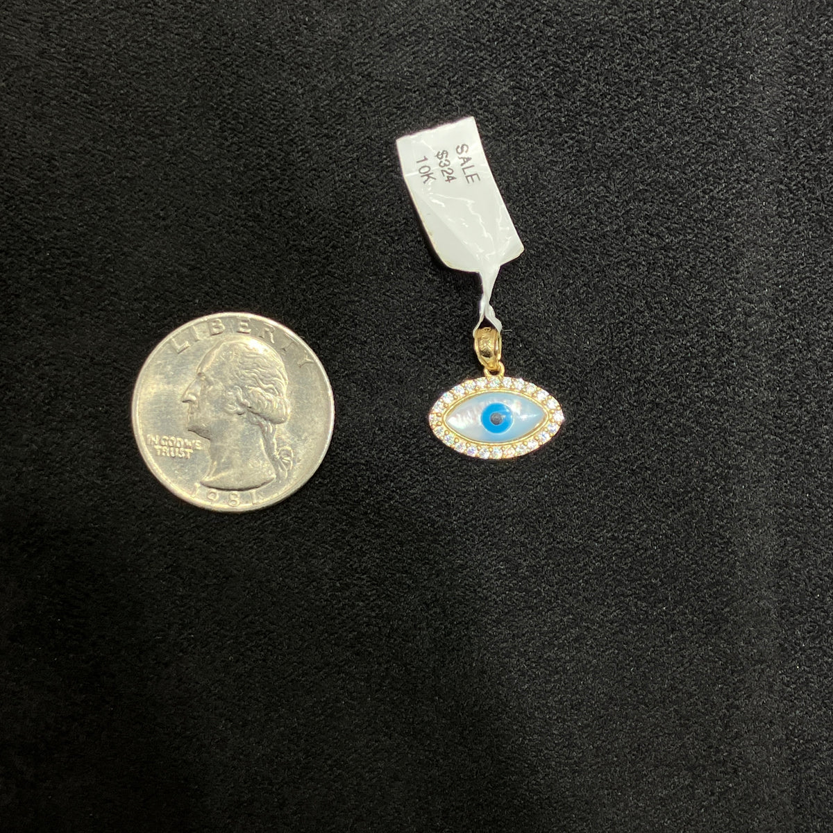 Evil Eye Protection 10k Gold Charm Unisex with Cubic Zirconia