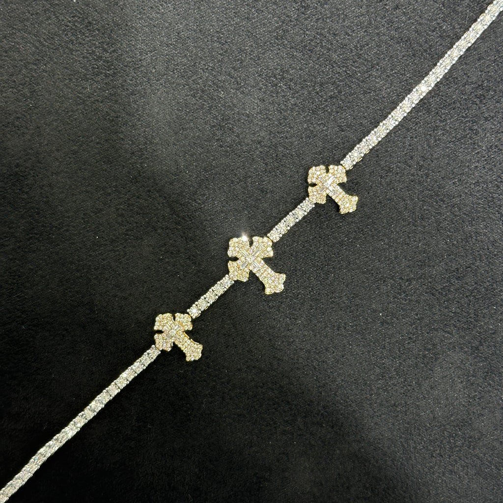 10k 1.35 CTW Natural Diamond Cross Tennis Bracelet For Men and Women.