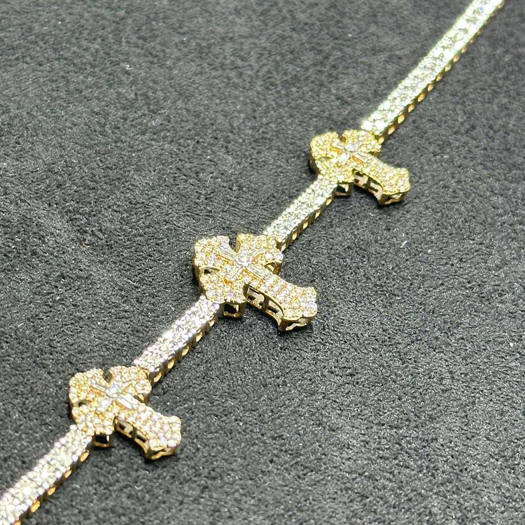 10k 1.35 CTW Natural Diamond Cross Tennis Bracelet For Men and Women.