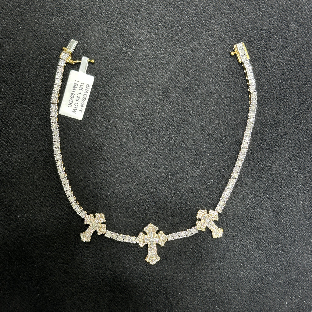 10k 1.35 CTW Natural Diamond Cross Tennis Bracelet For Men and Women.