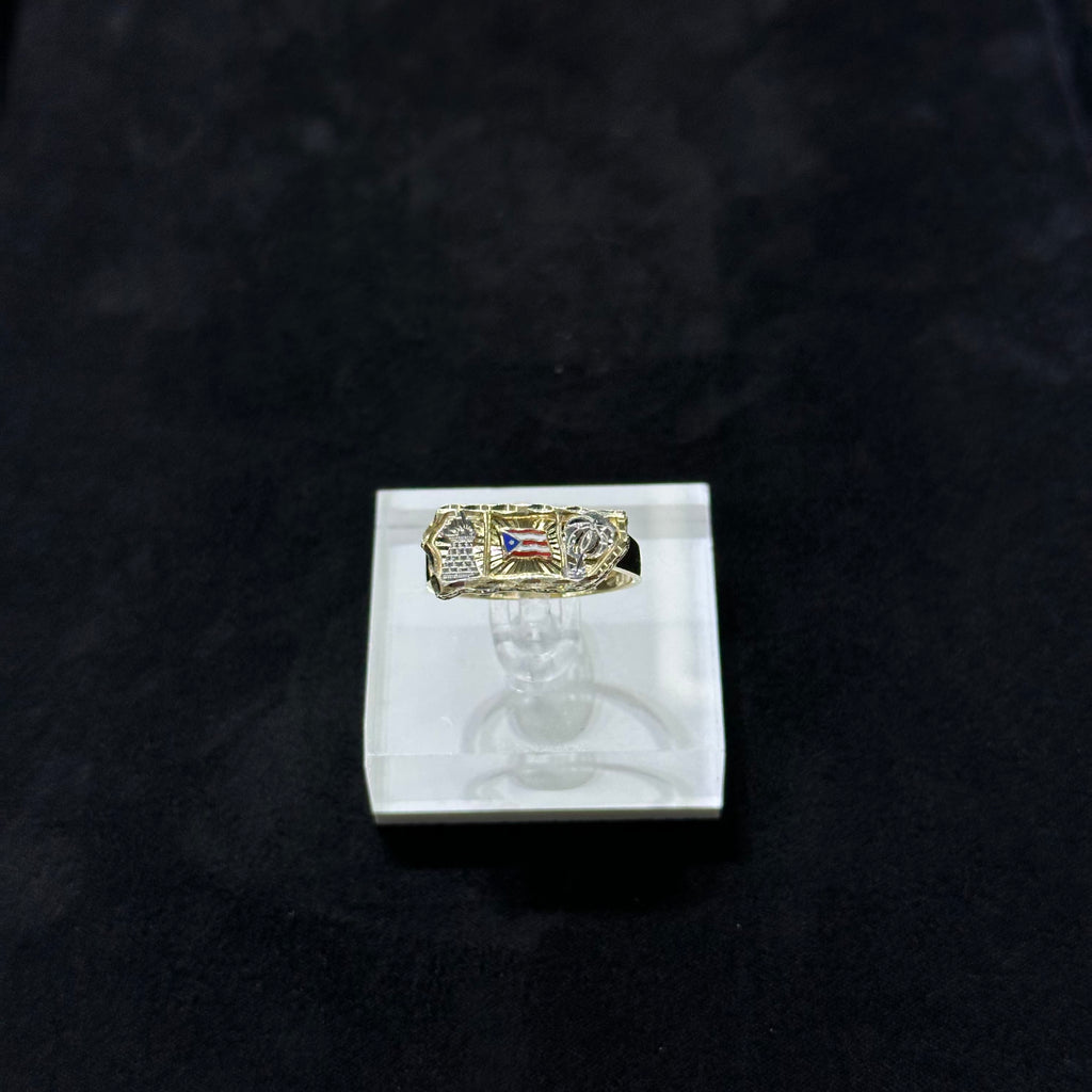 10K Yellow Gold - Puerto Rico Flag Nugget Ring