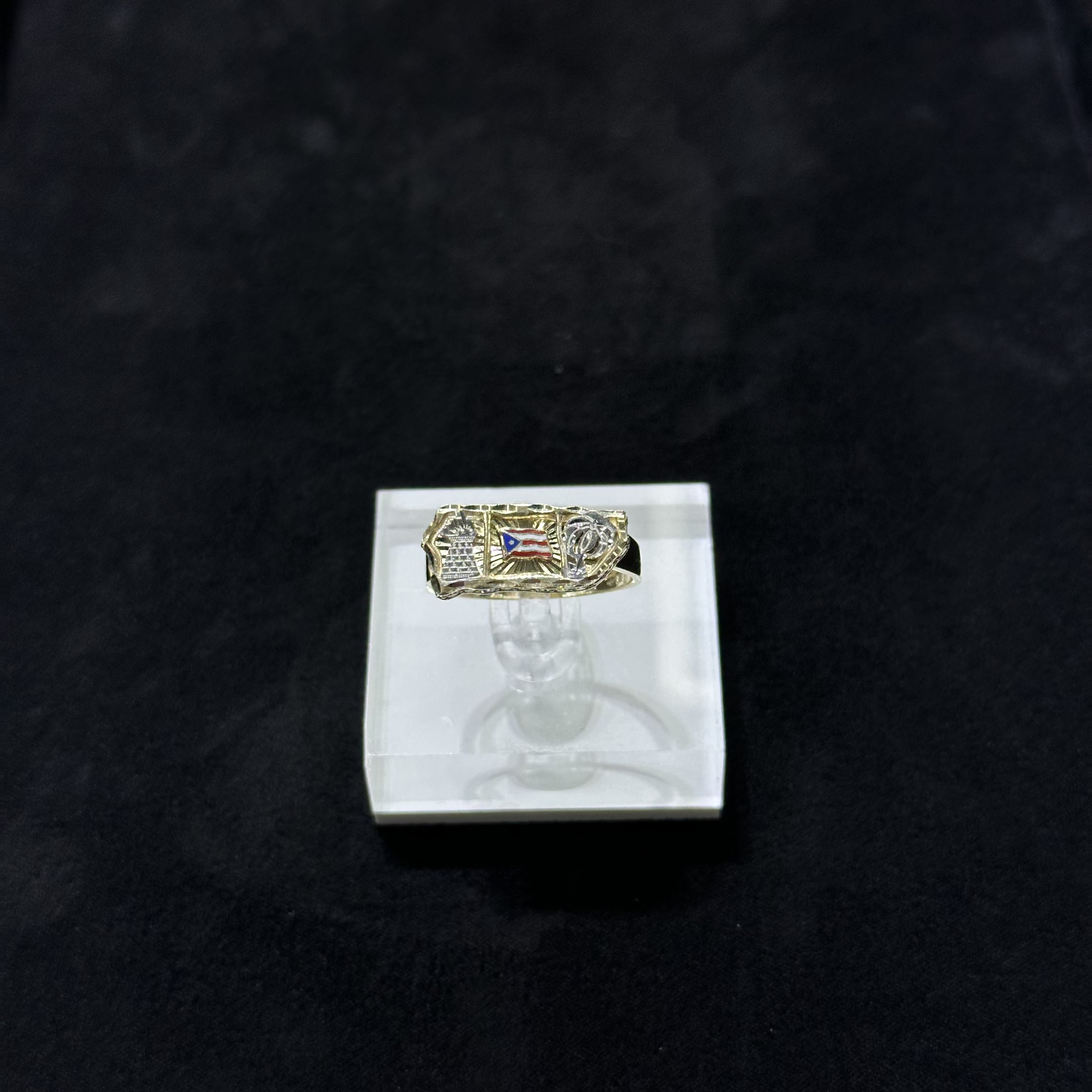 10K Yellow Gold - Puerto Rico Flag Nugget Ring