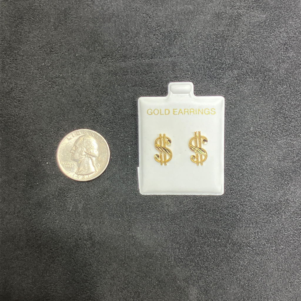 10K Yellow Gold Dollar Sign Stud Earrings