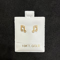 10K Gold Music Note Stud Earrings with Simulated CZ