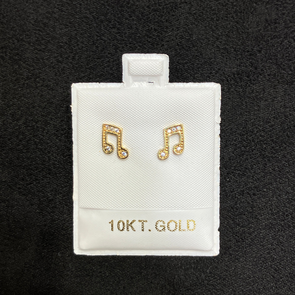 10K Gold Music Note Stud Earrings with Simulated CZ
