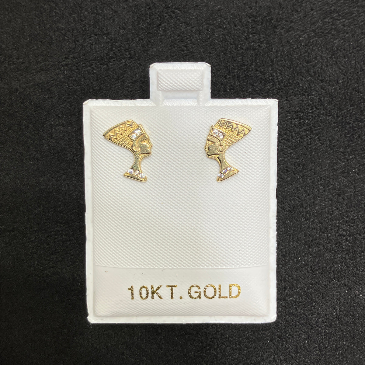 10K Gold Nefertiti Stud Earrings with Simulated CZ