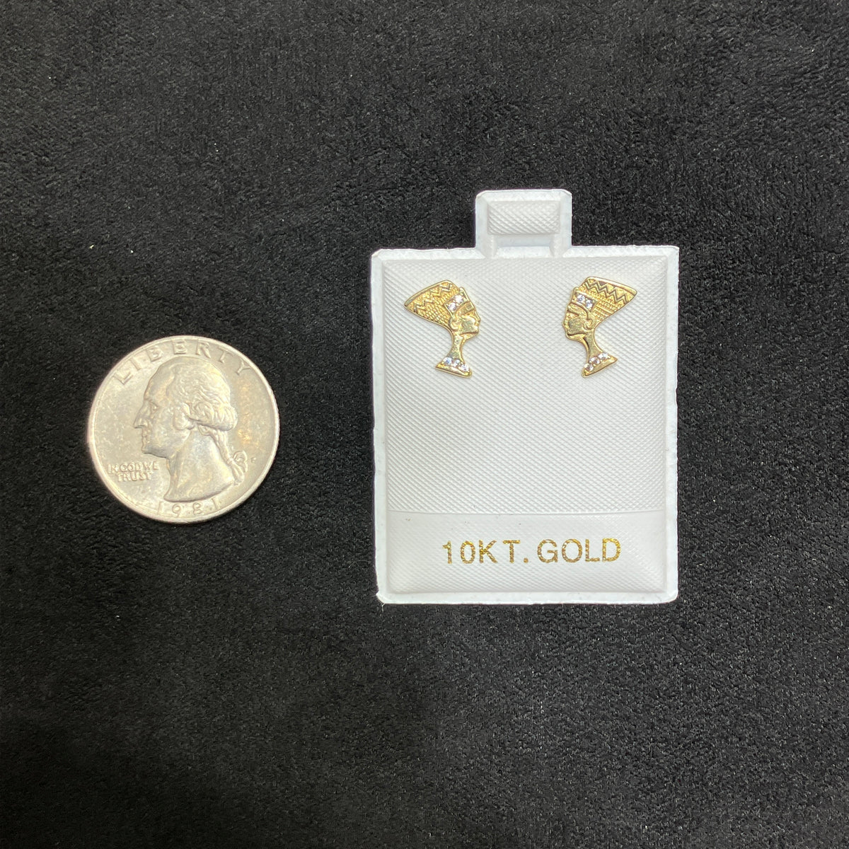 10K Gold Nefertiti Stud Earrings with Simulated CZ