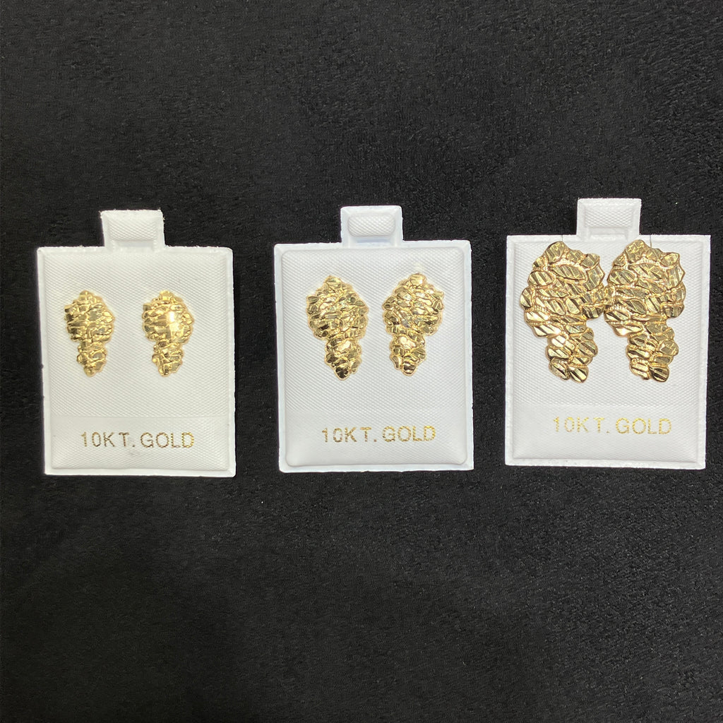 10K Yellow Gold Nugget Stud Earrings, Medium to X-Large