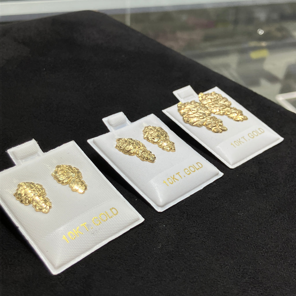 10K Yellow Gold Nugget Stud Earrings, Medium to X-Large