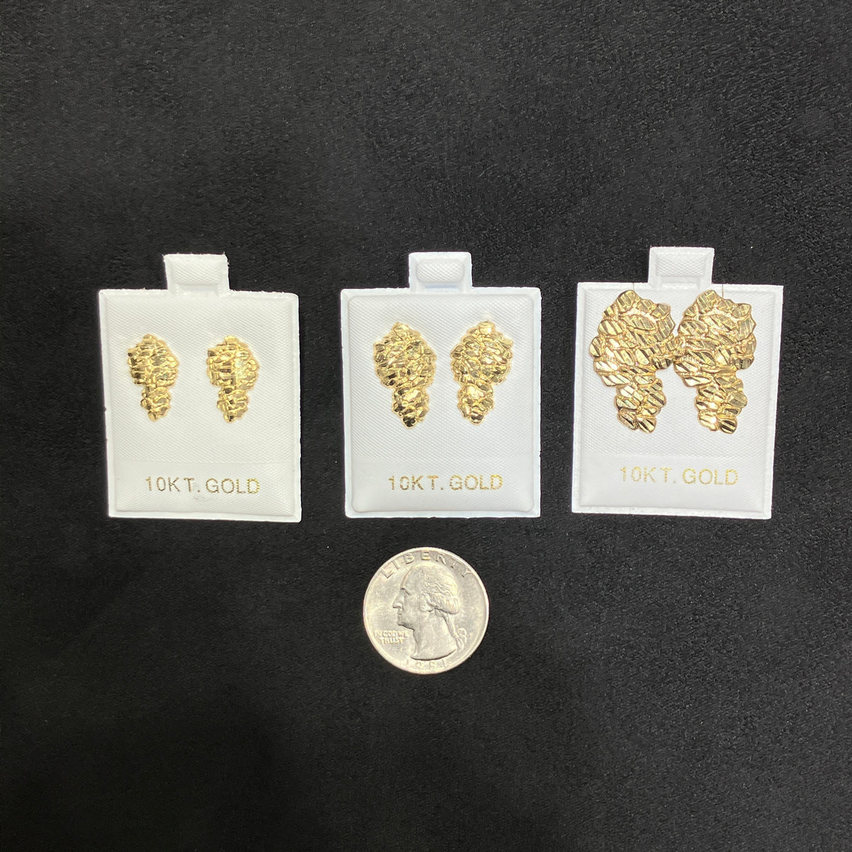 10K Yellow Gold Nugget Stud Earrings, Medium to X-Large