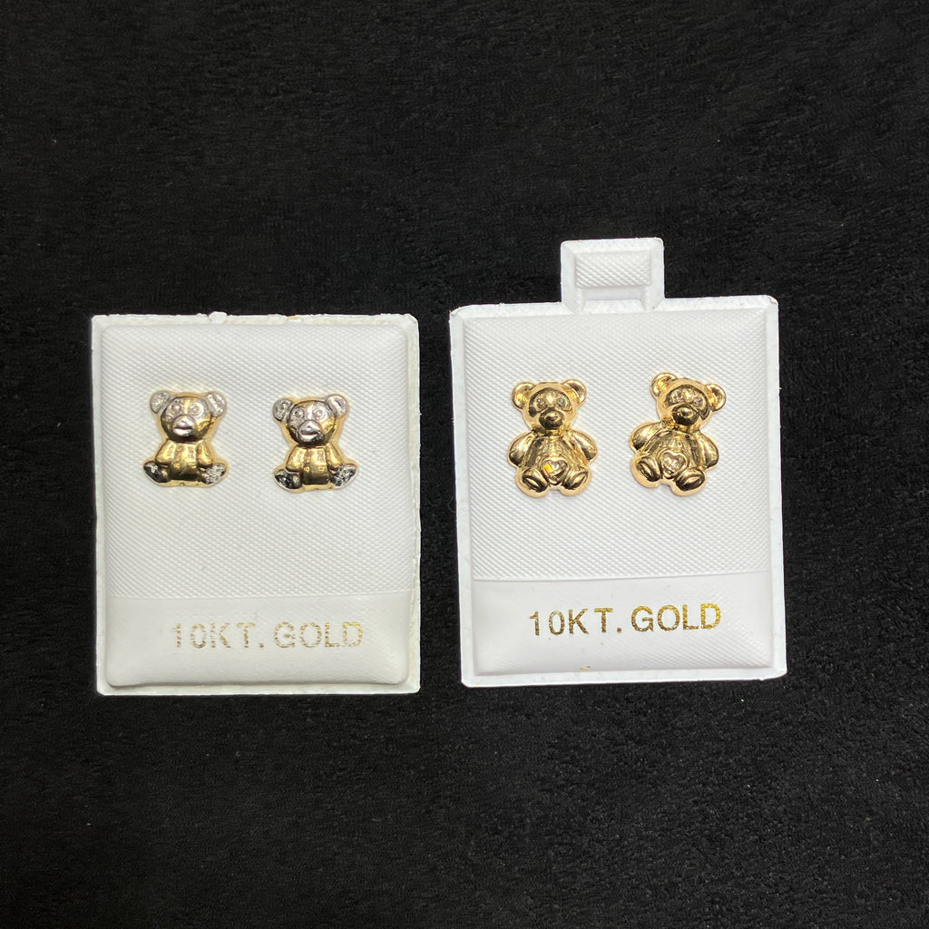 10K Multi-Tone Gold Bear-Shaped Stud Earrings