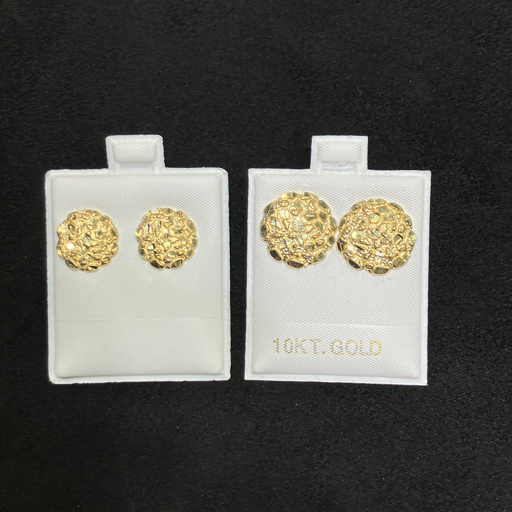 10K Yellow Gold Diamond-Cut Circular Nugget Earrings, Medium & Large