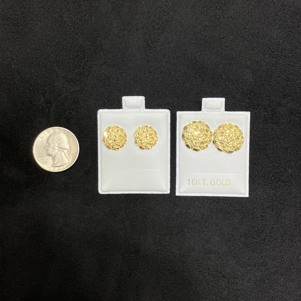 10K Yellow Gold Diamond-Cut Circular Nugget Earrings, Medium & Large