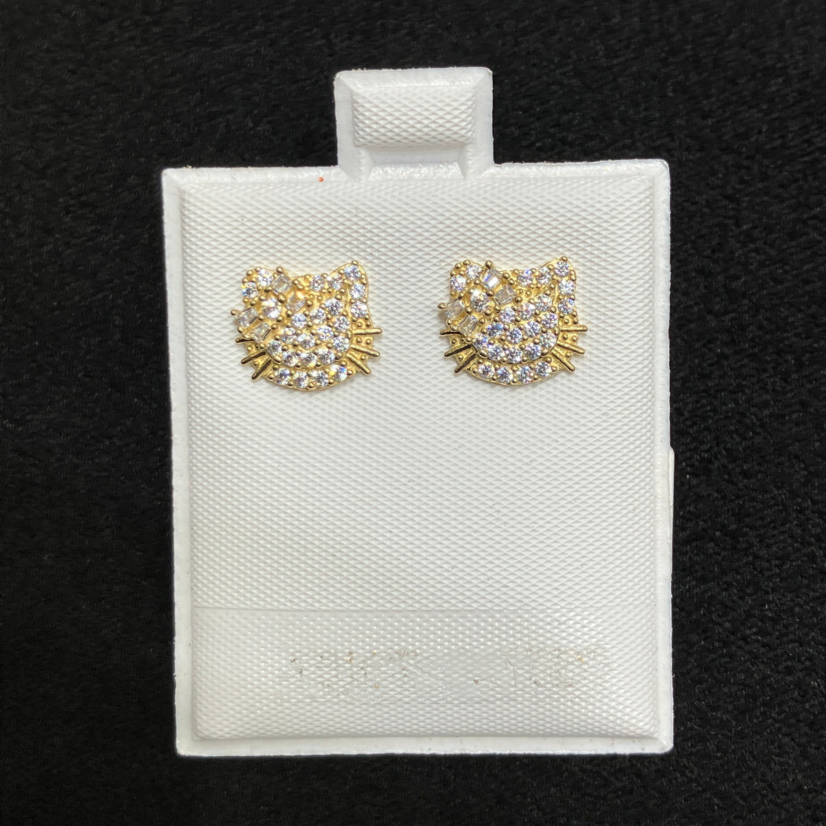 10K Yellow Gold CZ Cat Character Stud Earrings for Women