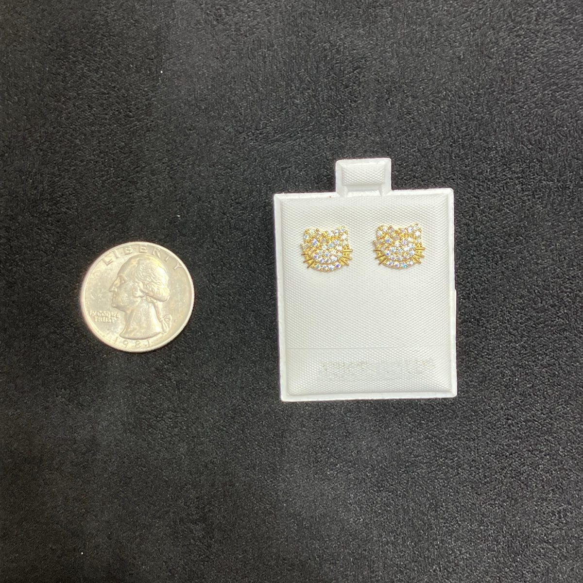 10K Yellow Gold CZ Cat Character Stud Earrings for Women