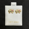 10K Yellow Gold Red CZ Elephant Stud Earrings