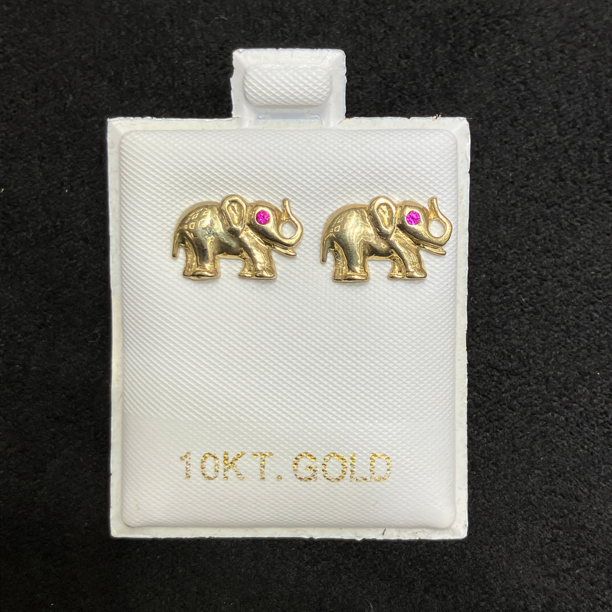 10K Yellow Gold Red CZ Elephant Stud Earrings