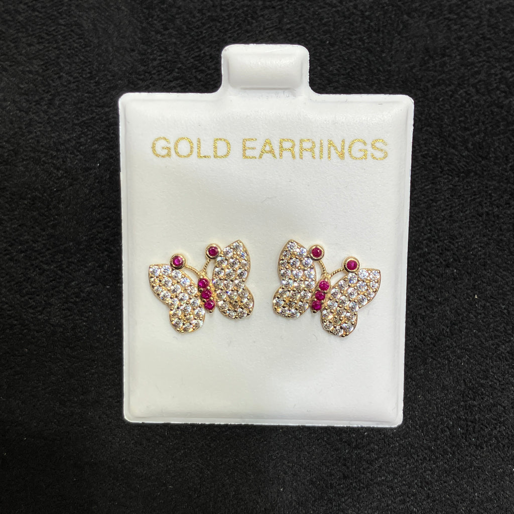 10K Yellow Gold Multicolor CZ Butterfly Stud Earring Set